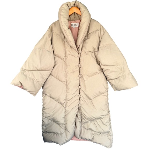 Vintage Bill Blass Down Cocoon Puffer Coat Beige  Union Made USA 80s 90s - Picture 1 of 8